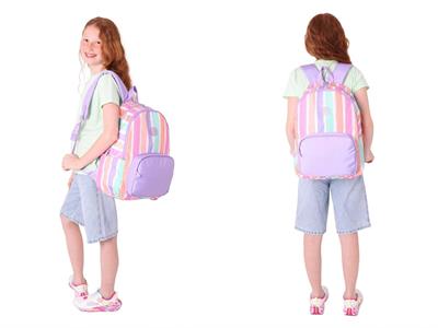 Kaukko Rainbow Üç Bölmeli İlkokul Çantası ve Beslenme Çantası Seti - Mor Çok Renkli Çizgili