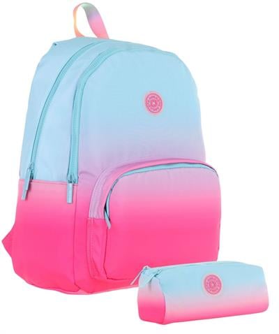 Kaukko Renk Geçişli Mavi Pembe Kız Çocuk Okul Çantası ve Kalemlik Seti (KK - K1797+KK - K2708)