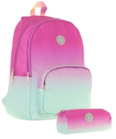 Kaukko Renk Geçişli Pembe Yeşil Kız Çocuk Okul Çantası ve Kalemlik Seti (KK - K1798+KK - K2709)