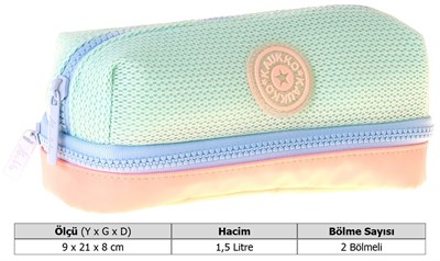 Kaukko Salmon İki Bölmeli Kız Çocuk Pembe - Yeşil Okul Kalemliği Kalem Kutusu - K1854