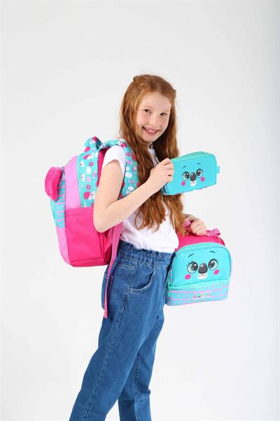 Kaukko Kids Kız Çocuk Üçlü İlkokul 1.2.3.4. Sınıf Okul Çanta Seti - Sevimli Koala Şekilli - Yeşil Kırmızı