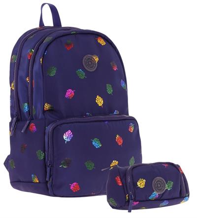 Kaukko Shine Kız Çocuk Yaprak Desenli Lacivert İlkokul, Ortaokul Sırt Çantası ve Kalemlik Seti