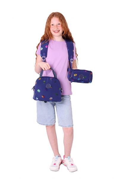 Kaukko Shine Lacivert Yaprak Desenli Kız Çocuk Üçlü Okul Çanta Seti