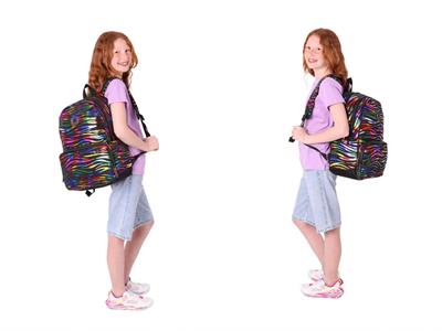 Kaukko Shine Siyah Çok Renkli Zebra Desenli Kız Çocuk Üçlü Okul Çanta Seti