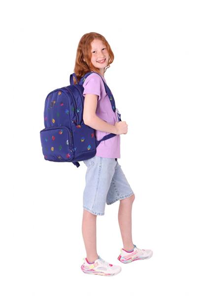 Kaukko Shine Üç Bölmeli Lacivert Yaprak Desenli Sırt Çantası - K1778