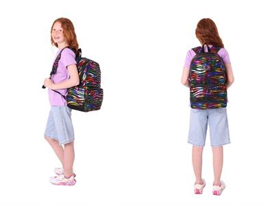 Kaukko Shine Zebra Desenli Siyah Çok Renkli Kız Çocuk Okul Sırt Çantası ve Beslenme Çantası Seti