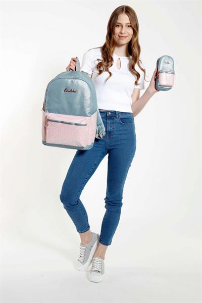 Kaukko Simli Gri Okul Sırt Çantası ve Kalemlik Seti - Ortaokul-Lise