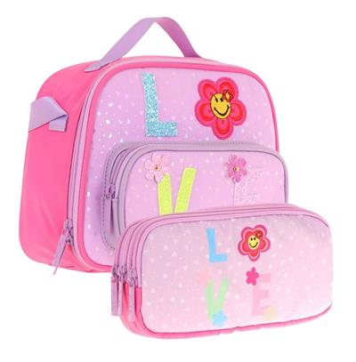 Kaukko Simli Love Baskılı Kız Çocuk Isı Yalıtımlı Beslenme Çantası ve Kalemlik Seti (L7211+L8211)