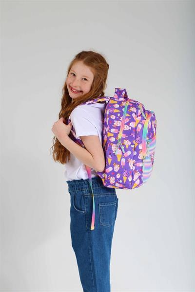 Kaukko Simli Nakışlı Dondurma Mor Okul Sırt Çantası ve Kalemlik Seti - Kız Çocuk