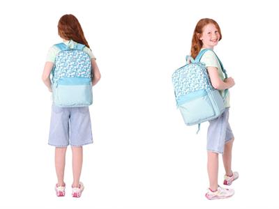 Kaukko Soft Floral Çiçek ve Çizgi Desenli Turkuaz Kız Çocuk Okul Çantası ve Kalemlik Okul Seti