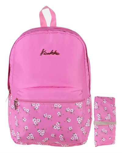 Kaukko Soft Floral Pembe Çiçekli Ortaokul Lise ve Günlük Sırt Çanta Seti