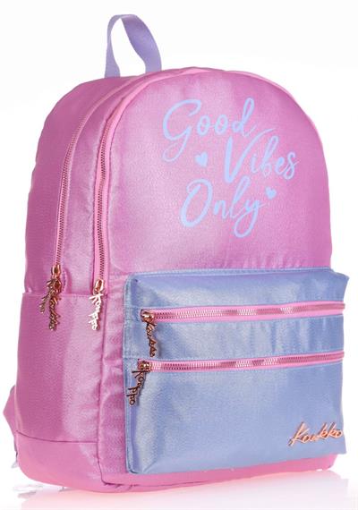 Kaukko Sparkle Duble Pembe Okul Sırt Çantası - Simli Kumaş - Ortaokul Lise Günlük
