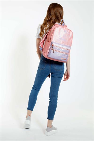 Kaukko Sparkle Duble Somon Okul Sırt Çantası - Simli Kumaş - Ortaokul Lise Günlük