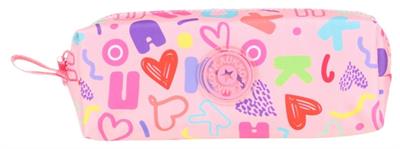 Kaukko Tek Bölmeli Kalp ve Kaukko Baskılı Pembe Kız Çocuk Kalem Çantası - K2584