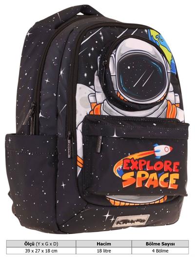 Kaukko Toys Erkek Çocuk 3D Astronot Şekilli İlkokul ve Günlük Sırt Çantası - Siyah - L5253