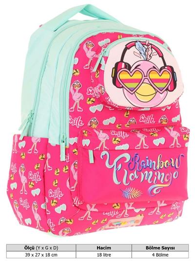 Kaukko Toys Kız Çocuk 3D Flamingo Şekilli İlkokul ve Günlük Sırt Çantası - Kırmızı Yeşil - L5235