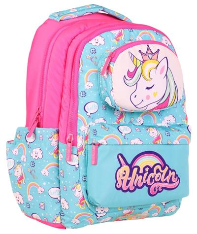 Kaukko Toys Kız Çocuk 3D Unicorn Şekilli İlkokul ve Günlük Sırt Çantası - Turkuaz Pembe - L5155