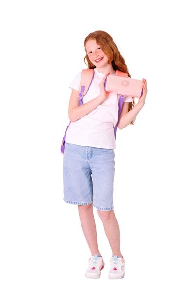 Kaukko Travel Kız Çocuk Rozetli Okul Çantası ve Kalemlik Seti - Somon Mor - Beş Bölmeli