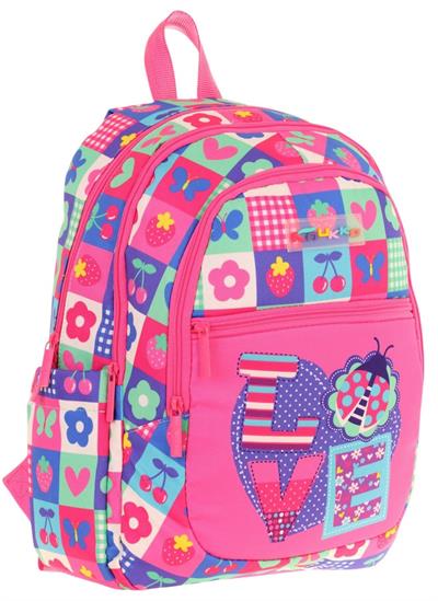 Kaukko Üç Bölmeli Kız Çocuk İlkokul Sırt Çantası (L5229) - Pembe Mavi - Love Desenli
