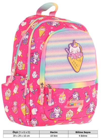 Kaukko Üç Bölmeli Kız Çocuk İlkokul Sırt Çantası (L5227) - Pembe - Kauçuk Dondurma