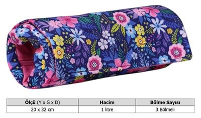 Kaukko Üç Bölmeli Rulo Tip Kalem Çantası Çok Renkli Çiçek Baskılı - K2669
