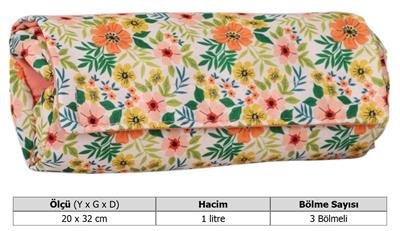 Kaukko Üç Bölmeli Rulo Tip Kalem Çantası Yeşil Çiçek Baskılı - K2671