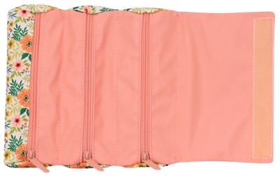 Kaukko Üç Bölmeli Rulo Tip Kalem Çantası Yeşil Çiçek Baskılı - K2671