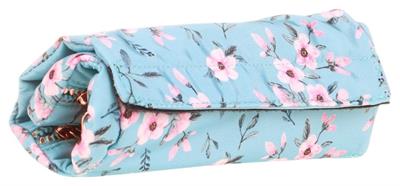 Kaukko Üç Bölmeli Rulo Tip Kalem Çantası Mavi Çiçek Baskılı - K2670