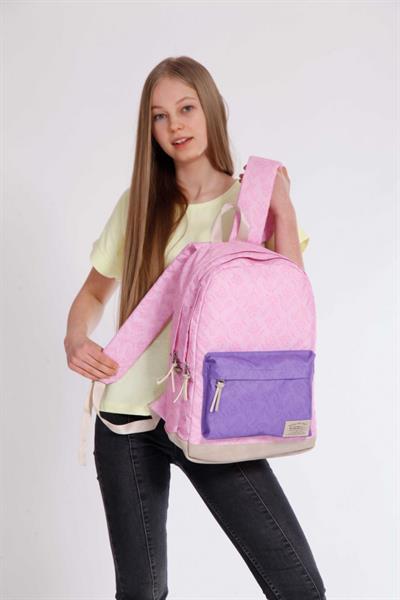 Kaukko Wichlight Pembe-Mor Çiçek Desenli Okul ve Günlük Sırt Çantası