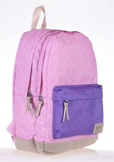 Kaukko Wichlight Pembe-Mor Çiçek Desenli Okul ve Günlük Sırt Çantası