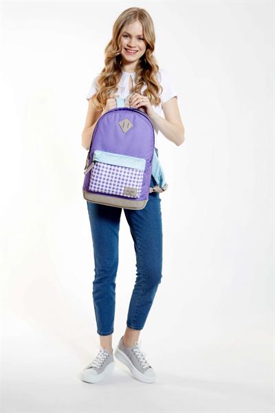 Kaukko Wichlight Üç Bölmeli Ekose Lila Okul ve Günlük Sırt Çantası - Kız Çocuk