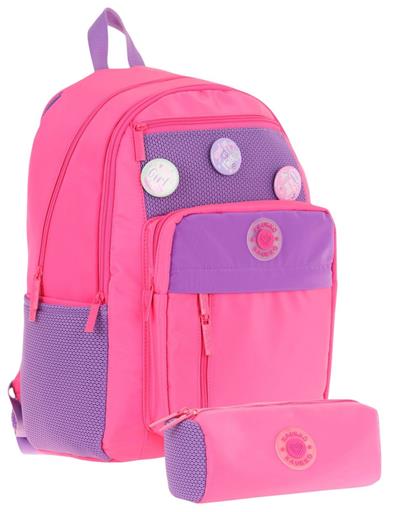 Kauko Holiday Kız Çocuk Rozetli Okul Çantası ve Kalemlik Seti - Pembe - Altı Bölmeli