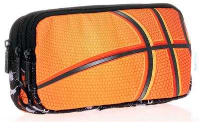 Kids&Love Üç Bölmeli Erkek Çocuk Kalem Çantası - Siyah Turuncu Basketbol Kalemlik