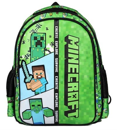 Minecraft İki Bölmeli Erkek Çocuk Minecraft Baskılı Yeşil Okul Sırt Çantası - 26613