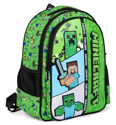 Minecraft İki Bölmeli Erkek Çocuk Minecraft Baskılı Yeşil Okul Sırt Çantası - 26613
