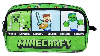 Minecraft İki Gözlü Erkek Çocuk Minecraft Baskılı Yeşil Okul Kalem Çantası/Kalemlik - 26616