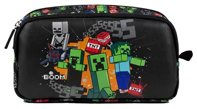 Minecraft İki Gözlü Erkek Çocuk Minecraft Baskılı Siyah Okul Kalem Çantası/Kalemlik - 26630