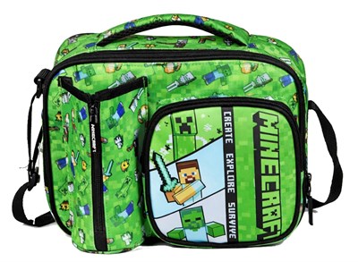 Minecraft Matara Cepli Erkek Çocuk Minecraft Baskılı (Yeşil) Okul Beslenme Çantası - 26615
