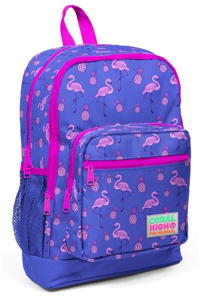 Pembe-Mor Flamingo Desenli Kız Çocuk İlkokul Çantası -- Dört Bölmeli