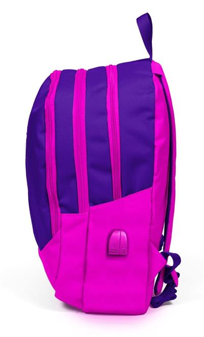 Pembe-Mor Okul ve Günlük Sırt Çantası - USB ve AUX Çıkışlı