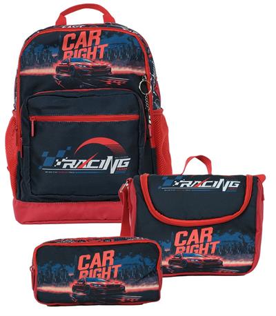 Pippa Erkek Çocuk Üç Gözlü Kırmızı/Siyah İlkokul Üçlü Okul Çanta Seti - Yarış Arabası - PPSET5395