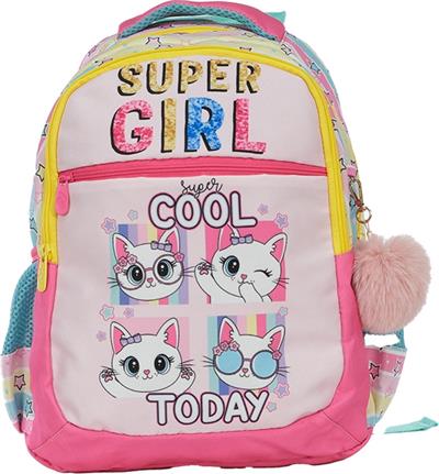 Pippa Kız Çocuk Üç Gözlü Pembe/Sarı İlkokul Üçlü Okul Çanta Seti - Super Girl - PPSET5220