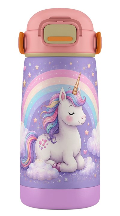 Puccon 420 ml Kız Çocuk Unicorn Desenli Paslanmaz Çelik Termos Matara Suluk - 60011
