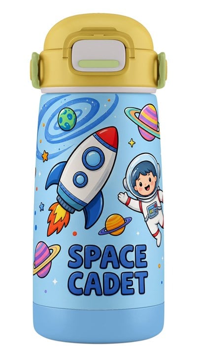 Puccon 420 ml Mavi-Sarı Erkek Çocuk Paslanmaz Çelik Matara 60010 - Uzay ve Astronot Baskılı