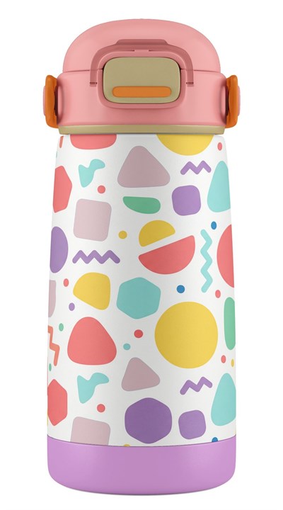 Puccon 420 ml Pembe Lila Geometrik Şekiller Kız Çocuk Çelik Matara Suluk - 60003