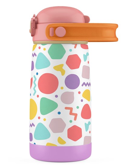 Puccon 420 ml Pembe Lila Geometrik Şekiller Kız Çocuk Çelik Matara Suluk - 60003