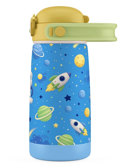 Puccon 420 ml Sarı Mavi Astronot Baskılı Çelik Matara - Erkek Çocuk - 60008