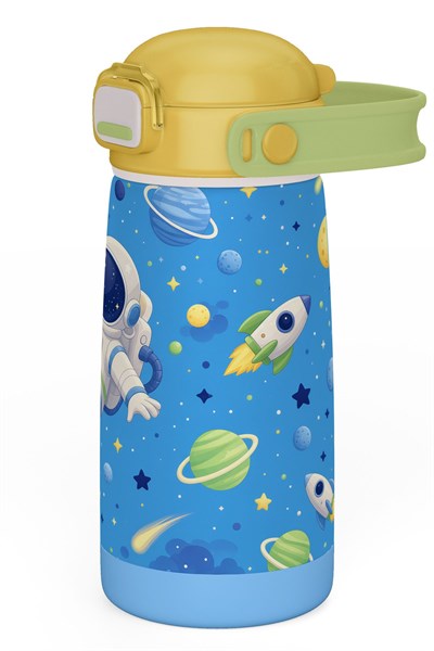 Puccon 420 ml Sarı Mavi Astronot Baskılı Çelik Matara - Erkek Çocuk - 60008