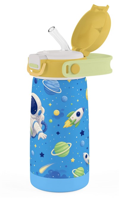 Puccon 420 ml Sarı Mavi Astronot Baskılı Çelik Matara - Erkek Çocuk - 60008