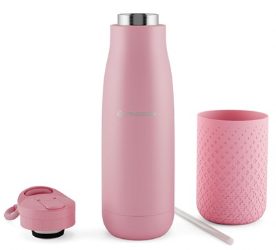 Puccon 500 ml Pipetli Pembe Çelik Matara/Termos - Silikon Gövdeli (Plus) - 50010